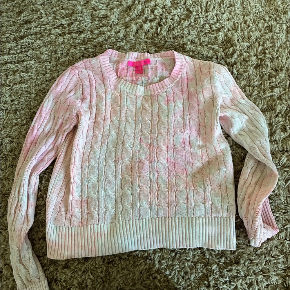 Pink and White Cable Knit Sweater
